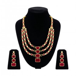 925 Silver Gold Plated Ruby Red Multi-Layer Necklace Set -RG -2171
