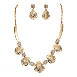 925 Silver Gold Floral Blossom Modern Necklace Set -RG-8113