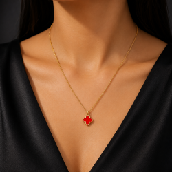 925 Silver Gold Chain Red Clover Pendant Mala - RG-2272