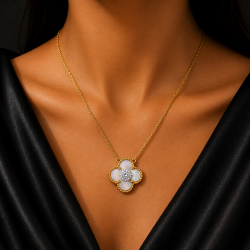 925 Silver Gold Clover Opal Pendant Chain / Mala -RG-2274