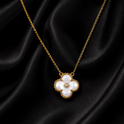 925 Silver Gold White Clover Shell Pendant Mala -RG-2337
