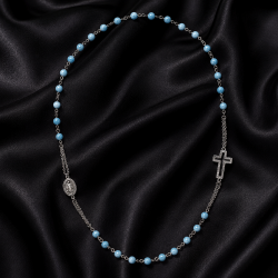 925 Silver Turquoise Bead Cross Faith Mala Chain -RG-2390