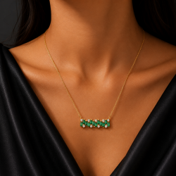 925 Silver Gold Green Emerald Bar Pendant Chain Mala -RG-2444
