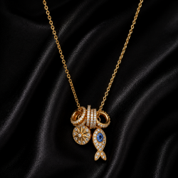 925 Silver Gold Interlock CZ Pendant Chain Mala -RG-2276