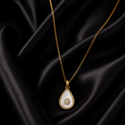 925 Silver Gold Teardrop Pearl Pendant Chain Mala -RG-2334