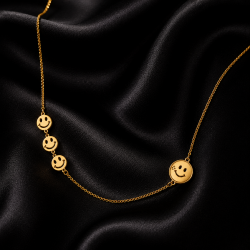 925 Silver Gold Smiley Face Charm Chain Mala -RG-2277