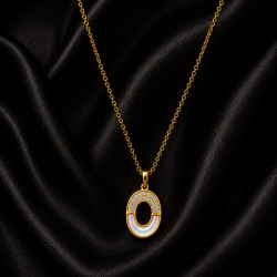 925 Silver Gold Oval Pearl CZ Pendant Chain Mala -RG-2267