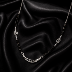 925 Silver Black Bead Curved CZ Bar Pendant Mala -RG-2418