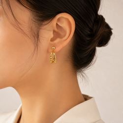 925 Silver Two Tone Gold Women's Hoop Earrings with Hammered Texture-RG-7843