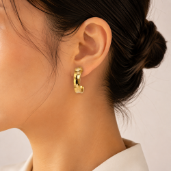925 Silver Two Tone Gold Women's Hoop Earrings with Faceted Texture-RG-7840
