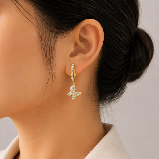 925 Silver Rose Gold Plated Butterfly Earrings RG-7869