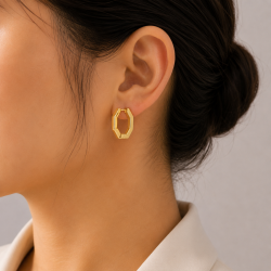 925 Silver Gold Women's Hexagonal Hoop Earrings -RG-7871