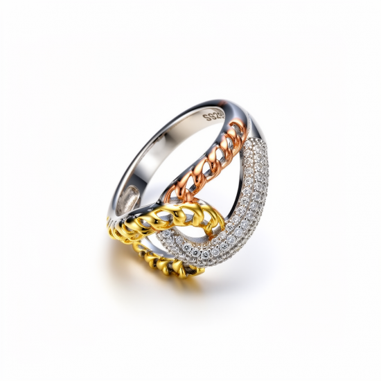 RG -7534 925 Silver Women 3 Tone Silver Ring