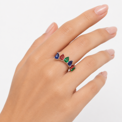 925 Silver Multicolor Pear Cut Gemstone Women Ring with Five Stone Design -RG-7563