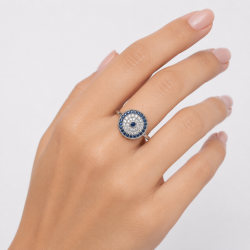 925 Silver Blue Sapphire Halo Women Ring - RG-7573