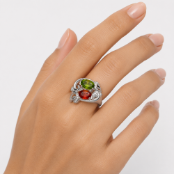 925 Silver Dual Gemstone Vine Women Ring - RG-7589