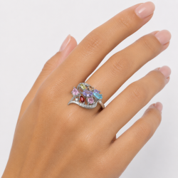 925 Silver Multicolor Gemstone Halo Women Ring - RG-7591