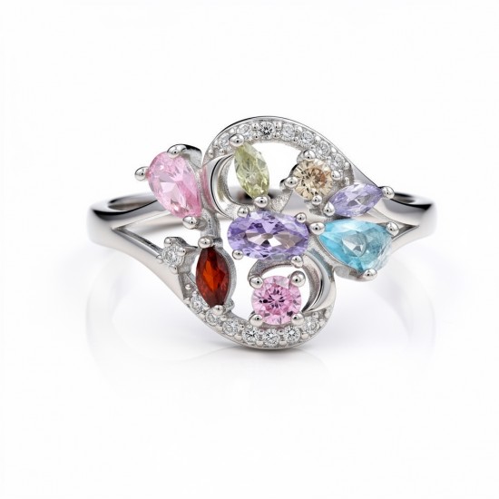 RG -7591 925 Silver Women Multi Color Stone Silver Ring