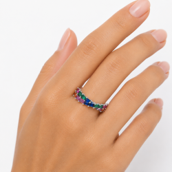 925 Silver Rainbow Gemstone Eternity Women Ring - RG-7660