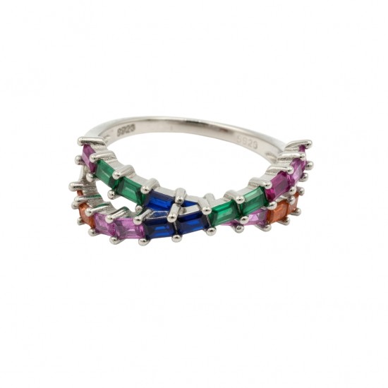 RG -7660 925 Silver Women Multi Color Stone Silver Ring