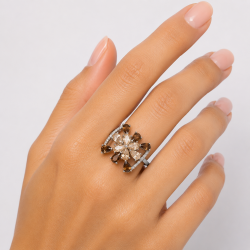 925 Silver Brown Floral Gemstone Women Ring - RG-7620