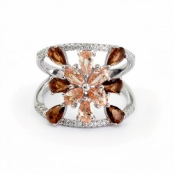 925 Silver Brown Floral Gemstone Women Ring - RG-7620