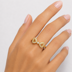 925 Silver Gold Bow Heart Women Ring - RG-7693
