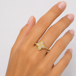 925 Silver Gold Clover Women Ring - RG-7688