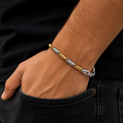 925 Silver Gold Plated Men's Bracelet with Two Tone Twisted Links -RG-2574