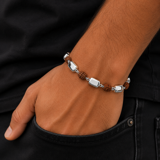 925 Silver Fancy Rudraksh Mens Bracelet