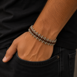 925 Silver Men's Bracelet with Multi Row Rudraksha -RG-2361
