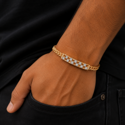 925 Silver Gold Men's Bracelet with Diamond Accents -RG-2584