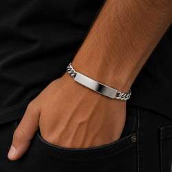 925 Silver Men's ID Bracelet with Cuban Chain -RG-2523