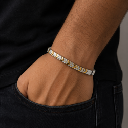 925 Silver Two Tone Gold Men's Bracelet with Chevron Design -RG-2552