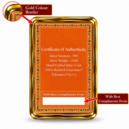 1gm 999 Purity Silver Colour Coin with Laxmi and Ganesh Ji Design