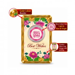 1gm Silver Colour Coin - Best Wishes | 999 Purity | Golden Border Lotus Card