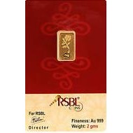 RSBL 2 gram Gold Bar in 999 fineness 24kt purity
