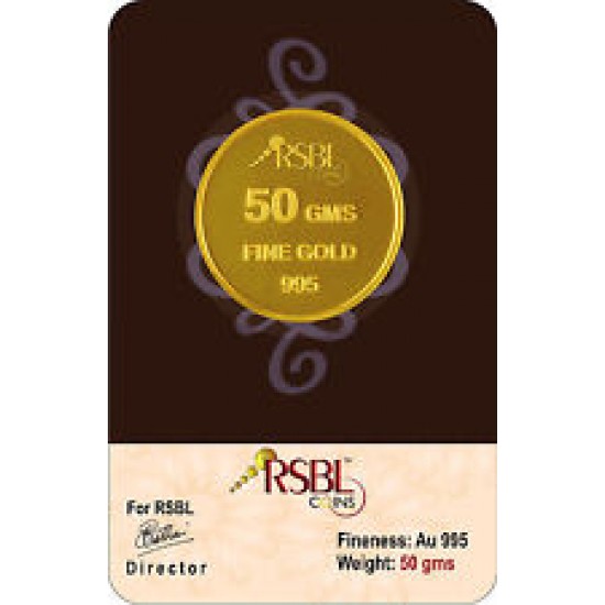 RSBL 50 gram Gold Coin in 995 fineness 24kt purity